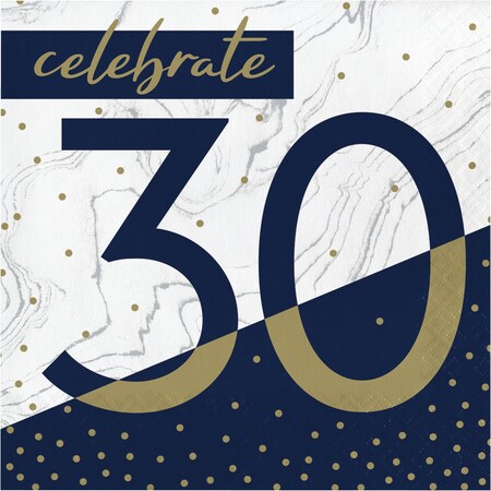 Creative Converting Navy and Gold 30th Birthday Napkins, 6.5", 192PK 357606